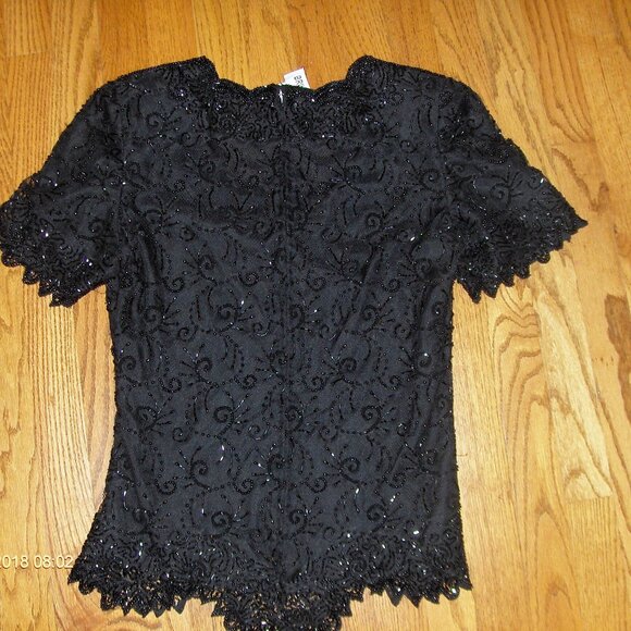 Brilliante By JA Vintage Short Sleeve Beaded Embellished Evening Top - EUC - Picture 4 of 11